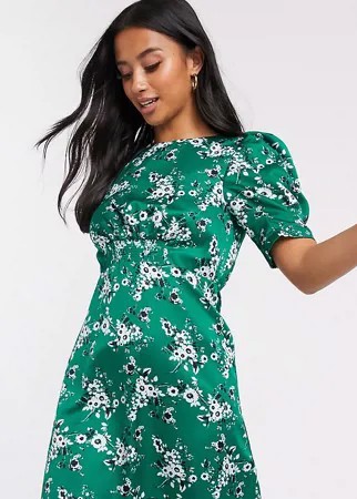 Зеленое чайное платье мини с цветочным принтом ASOS DESIGN Petite-Мульти