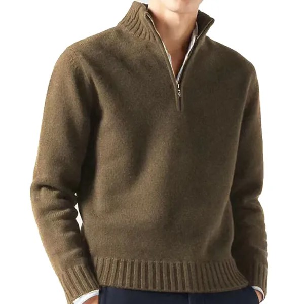 Мужской толстый вязаный свитер на молнии с воротником-стойкой