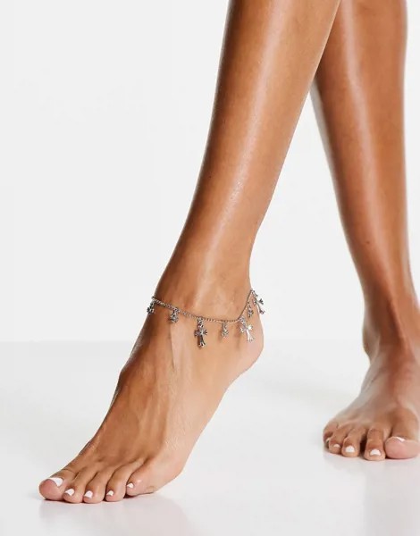 Серебристый браслет на ногу с подвесками в виде крестиков ASOS DESIGN-Серебряный