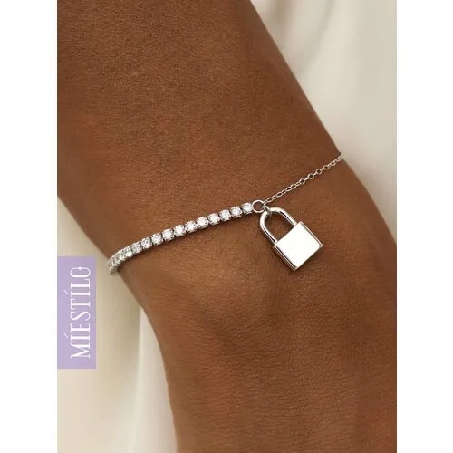 Браслет-цепочка MIESTILO, серебро, 925 проба, родирование, фианит, длина 19 см., серебряный