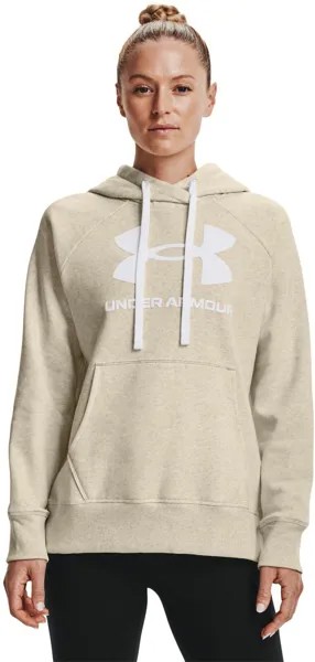 Худи женское Under Armour Rival Fleece Logo Hoodie бежевое 42-44