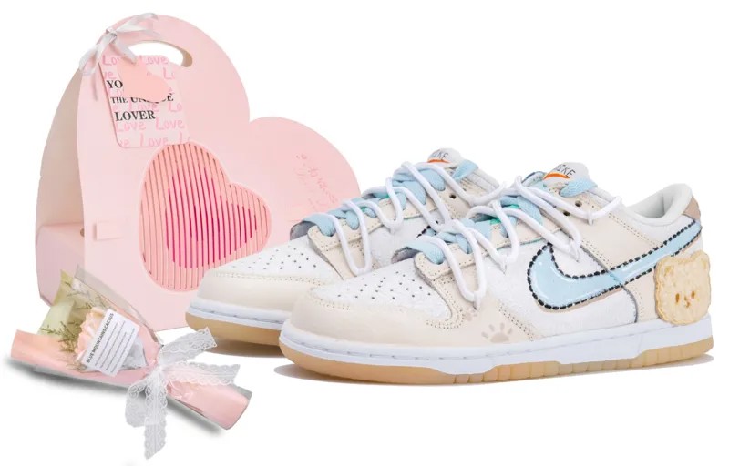 Кроссовки Nike Dunk Skateboarding Shoes Women's Low-top White/brown/blue, белый/синий/коричневый