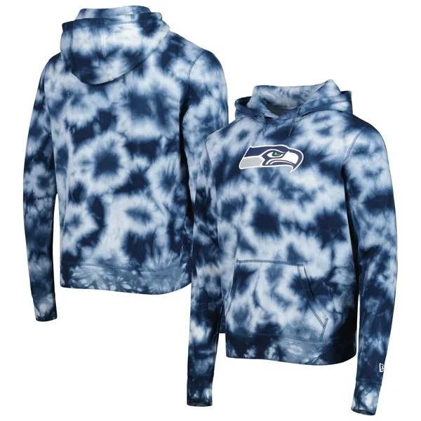 Мужской темно-синий пуловер с капюшоном Seattle Seahawks Team Tie Dye New Era