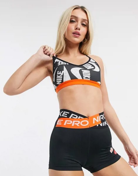 Черно-оранжевый бюстгальтер с принтом Nike Training-Черный