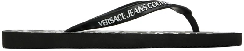Черные шлепанцы с логотипом Versace Jeans Couture