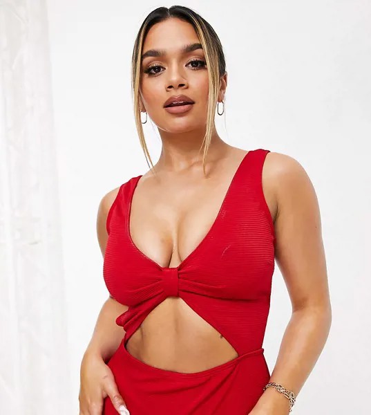 Красный слитный купальник с вырезами из фактурной ткани Peek & Beau Fuller Bust Exclusive-Многоцветный