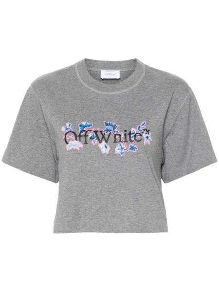 Off-White укороченная футболка с логотипом, серый