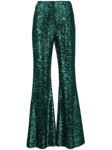 Elie Saab расклешенные брюки Full Paillettes, зеленый
