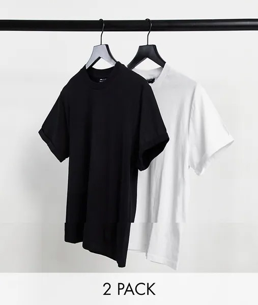 2 футболки с круглым вырезом и отворотами ASOS DESIGN-Многоцветный