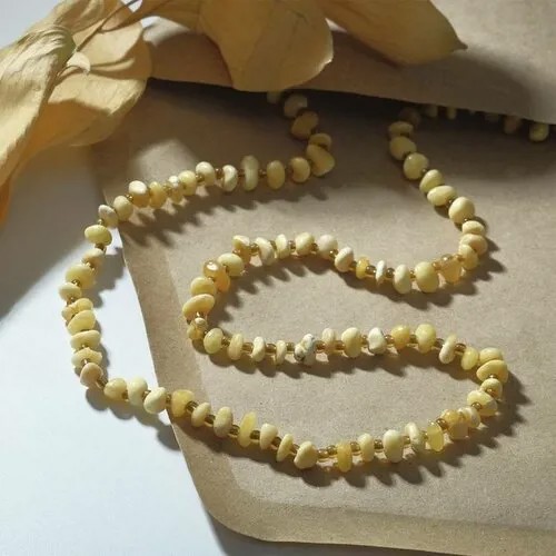 Бусы женские - Янтарь, осколки через бисер, цвет желтый, 62см, 1 шт