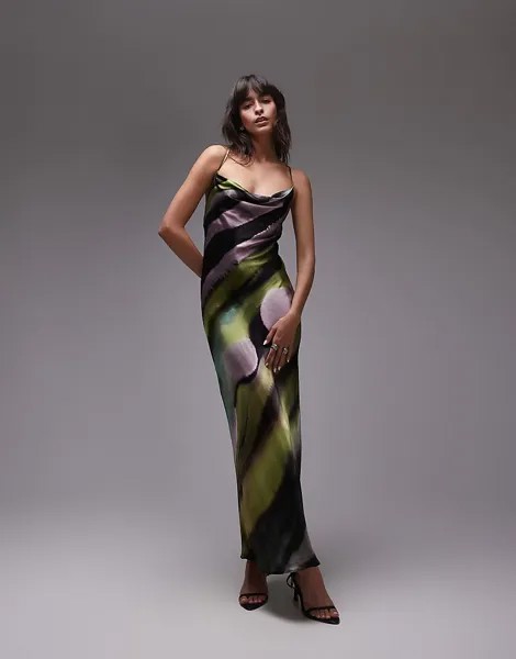 Платье макси с драпировкой и бретелями Topshop Marble