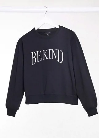 Свитшот с надписью Be Kind черного цвета New Look-Черный