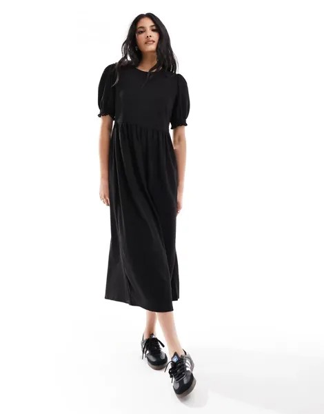 Черное приталенное платье миди New Look