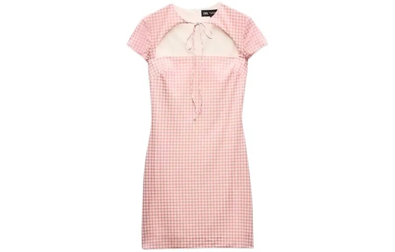 Платье с короткими рукавами женское розовое / белое Zara