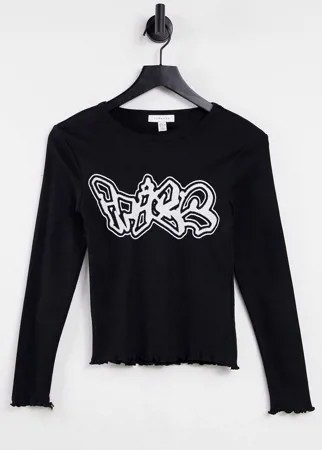 Черный лонгслив с монохромным принтом в стиле граффити Topshop-Черный цвет