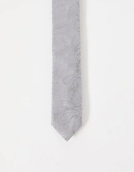 Узкий галстук с серебристым принтом пейсли ASOS DESIGN-Серебристый