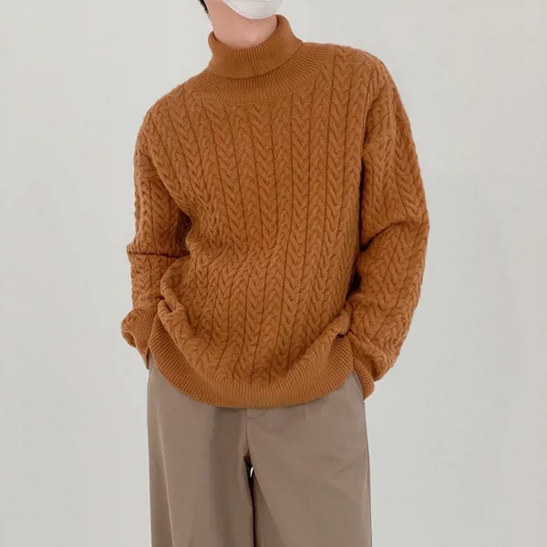 Свитер с воротником «хомут», плотный зимний свитер в гонконгском ретро-стиле для мальчиков, Корейская версия, свободный трендовый свитер