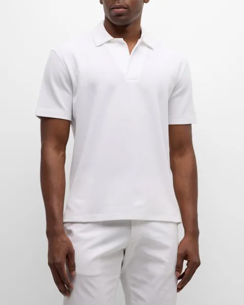 Мужская хлопковая рубашка-поло с сотовым рисунком ZEGNA, цвет White Solid