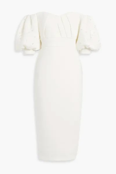 Платье миди с открытыми плечами, украшенное аквалангом BADGLEY MISCHKA, слоновая кость