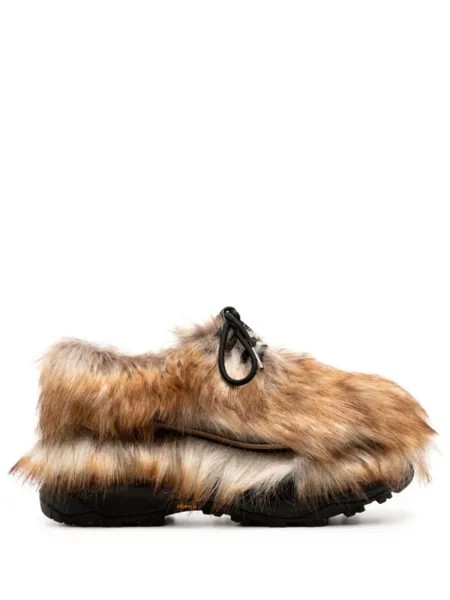 Sacai туфли из искусственного меха на шнуровке, коричневый