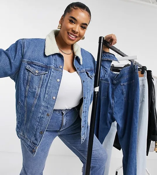 Синяя джинсовая куртка бойфренда с искусственным мехом Levi's Plus-Голубой