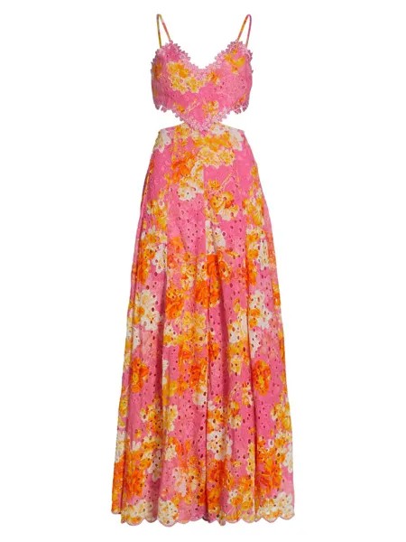 Платье макси Auril с цветочным принтом и вышивкой Anglaise HEMANT & NANDITA, розовый
