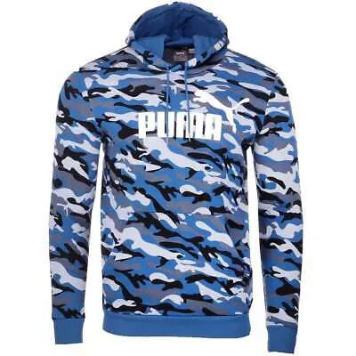 Puma Ess Camo Aop Пуловер с капюшоном мужская синяя повседневная верхняя одежда 67186817