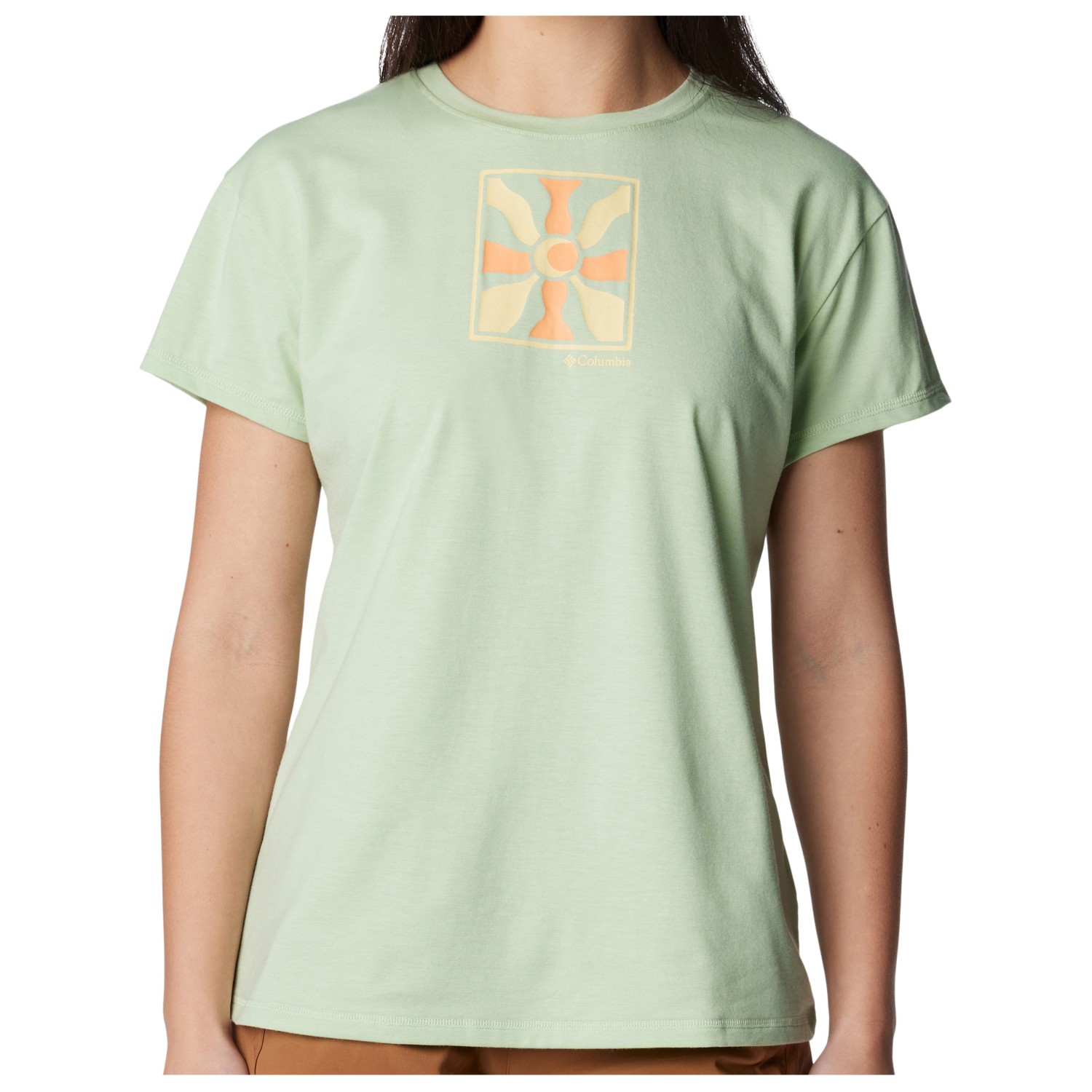 Функциональная рубашка Columbia Women's Sun Trek S/S Graphic Tee, цвет Sage Leaf/Wavy Rays