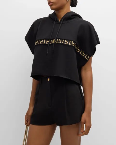 Укороченное худи Greca с короткими рукавами Versace, цвет Black