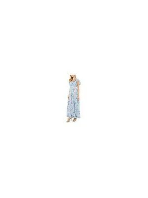 ADRIANNA PAPELL Женское голубое шифоновое макси-платье с рукавами-крылышками 2