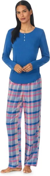 Пижамный комплект с вязаным топом на пуговицах с длинными рукавами и ткаными брюками LAUREN Ralph Lauren, цвет Multi Plaid