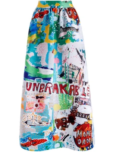 Alice + olivia юбка макси Tina с принтом из коллаборации с Basquiat, синий