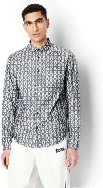 Жаккардовая рубашка с принтом A|X Armani Exchange, цвет Dark Navy/Off-White Word