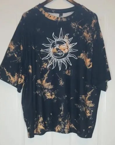 SHEIN CURVE Черная футболка оверсайз с принтом тай-дай Sun Moon Astrology 4XL 3X