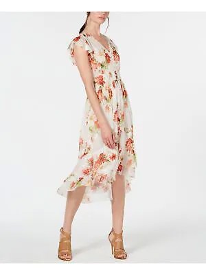 ELIE TAHARI Женское белое вечернее платье миди с цветочным принтом и V-образным вырезом Hi-Lo 2