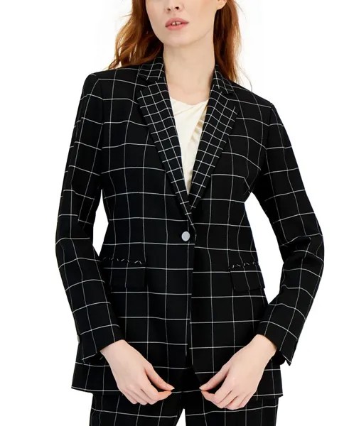 Женский клетчатый пиджак на одной пуговице Anne Klein, черный