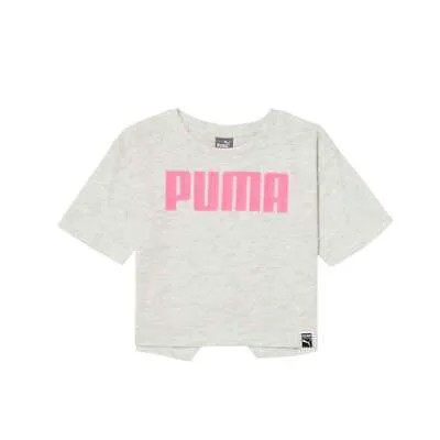 Puma Open Back Fashion Logo Футболка с круглым вырезом и короткими рукавами для молодых девушек, размер 5 A