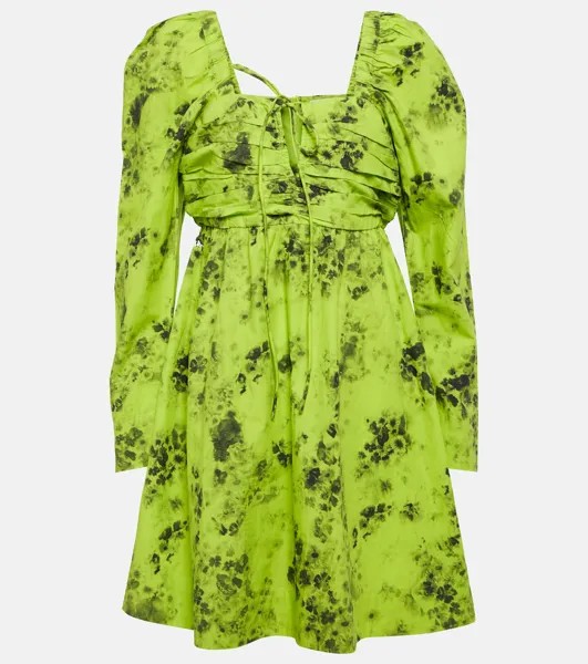 Мини-платье из хлопка с принтом GANNI, зеленый