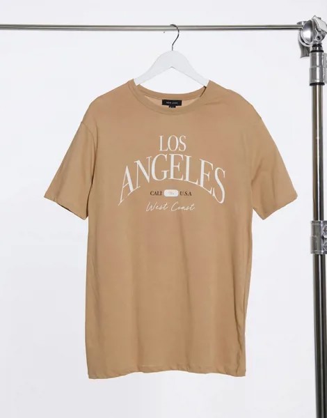 Светло-бежевая футболка New Look с большим слоганом Los Angeles-Коричневый