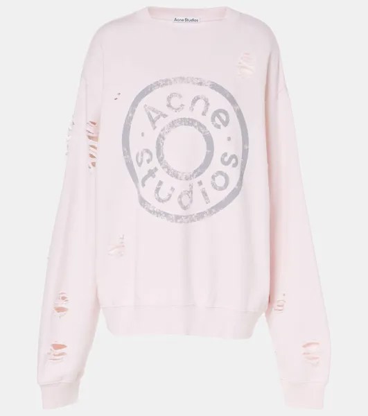 Свитшот из хлопковой смеси с логотипом и потертостями Acne Studios, цвет faded pink