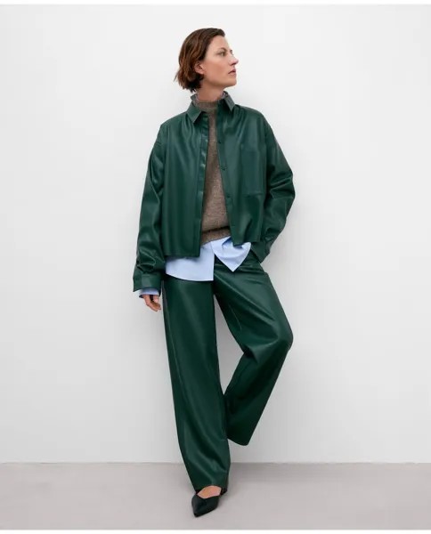 Женские прямые брюки с эффектом кожи темно-зеленого цвета Adolfo Dominguez, темно-зеленый