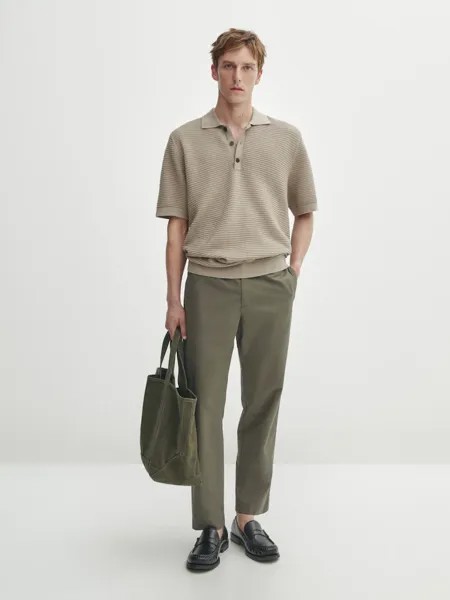 Рубашка поло фактурного трикотажа с короткими рукавами Massimo Dutti, серый