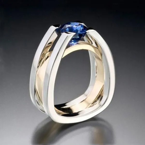 Изысканные двухцветные кольца для женщин синий цирконий обручальное обручальное кольцо ювелирные изделия юбилейные подарки