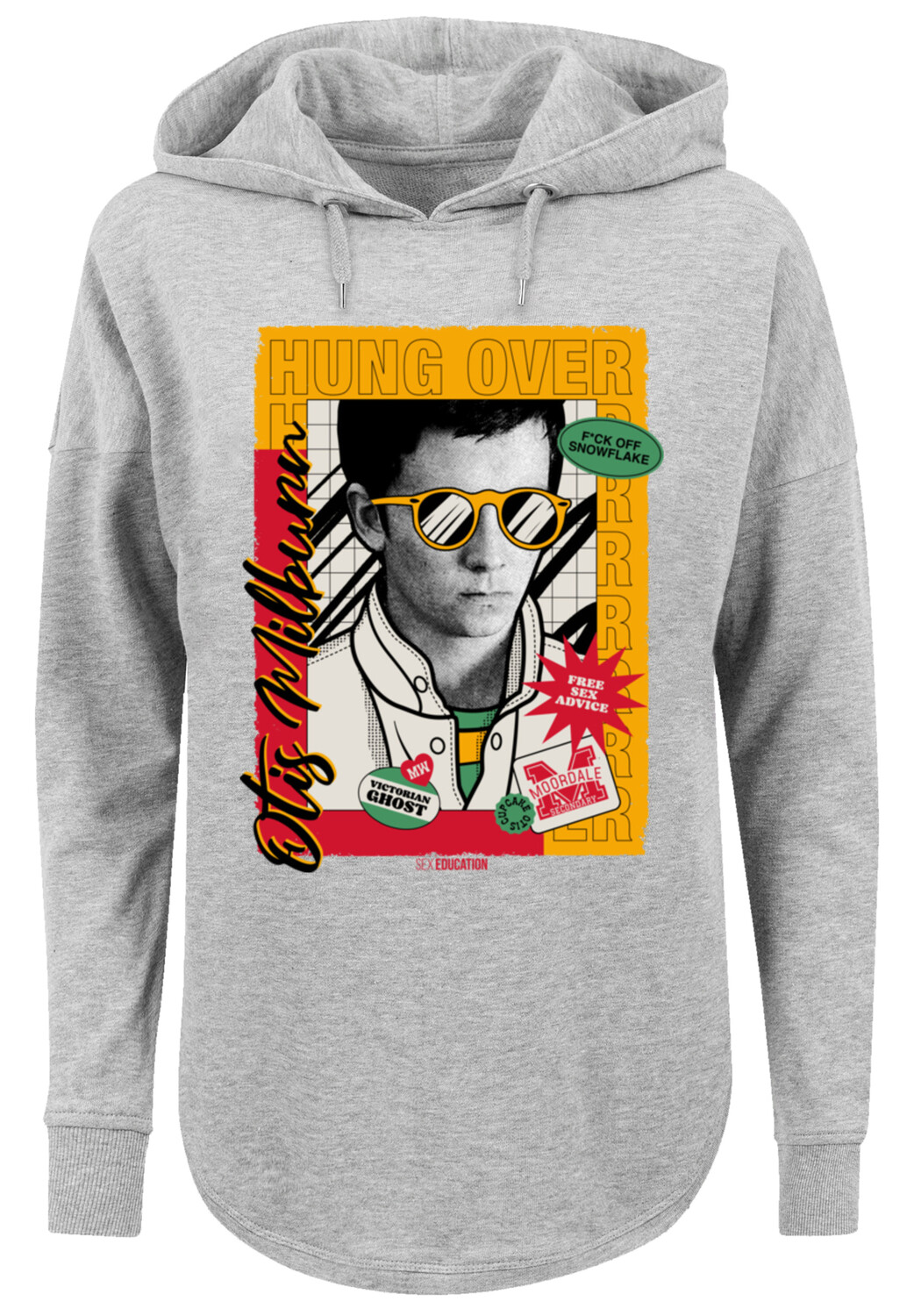 Свитер F4NT4STIC Oversized Hoodie Sex Education Otis Hung Over Collage Netflix TV Series, серый