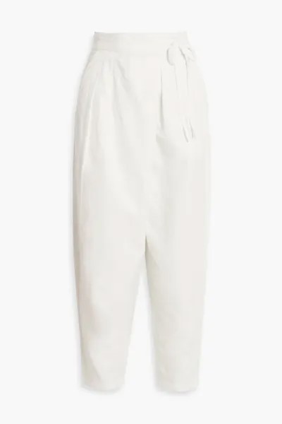 Укороченные зауженные брюки Wilmont со складками из хлопка и льна Joie, слоновая кость