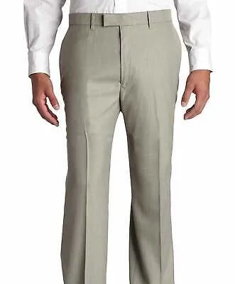Серые текстурированные моющиеся классические брюки без железа с плоской передней частью Perry Ellis классического кроя