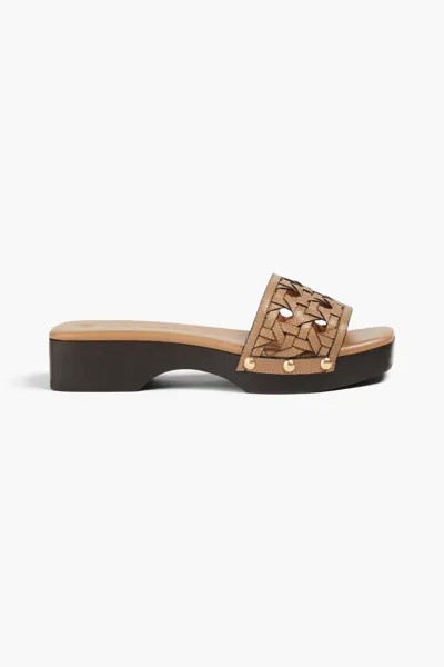 Плетеные кожаные мюли Tory Burch, светло-коричневый