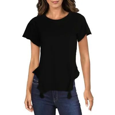 Женская черная однотонная футболка с короткими рукавами и рюшами Black Orchid Denim S BHFO 8440