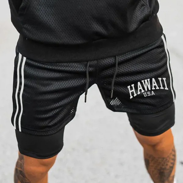 Мужские спортивные шорты из сетки с принтом Гавайев