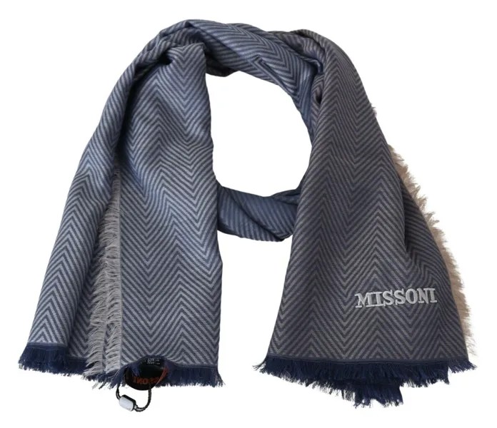 Шарф MISSONI, синий шерстяной зигзагообразный шарф унисекс, шаль с бахромой, 180 см x 140 см $340